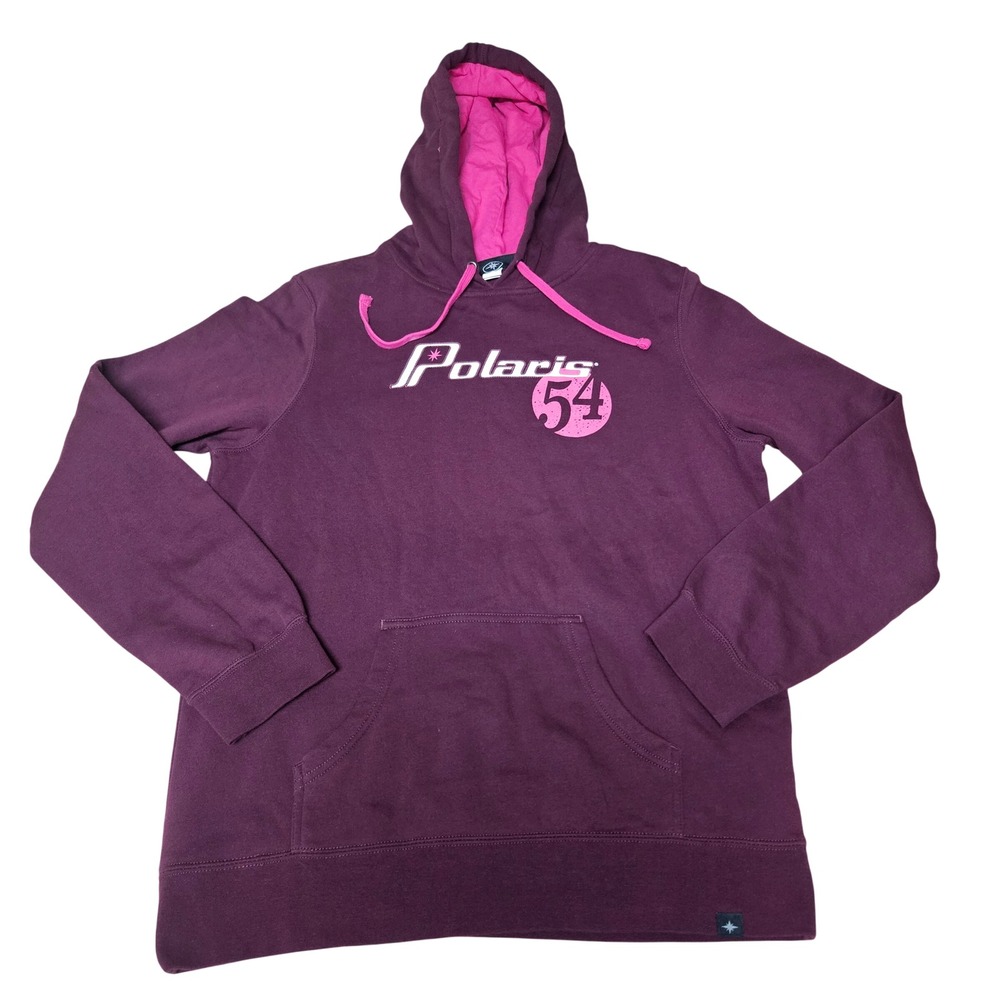 Polaris 54 Womens XL Pullover Hoodie Plum Purple Pink Graphic Fleece Sweatshirt